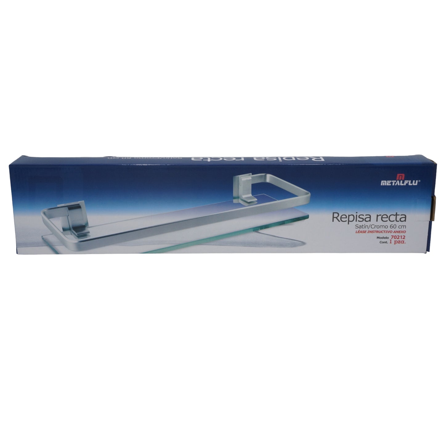 REPISA RECTA DE CRISTAL Y ALUMINIO SATINADO 60 CM. METALFLU 70212
