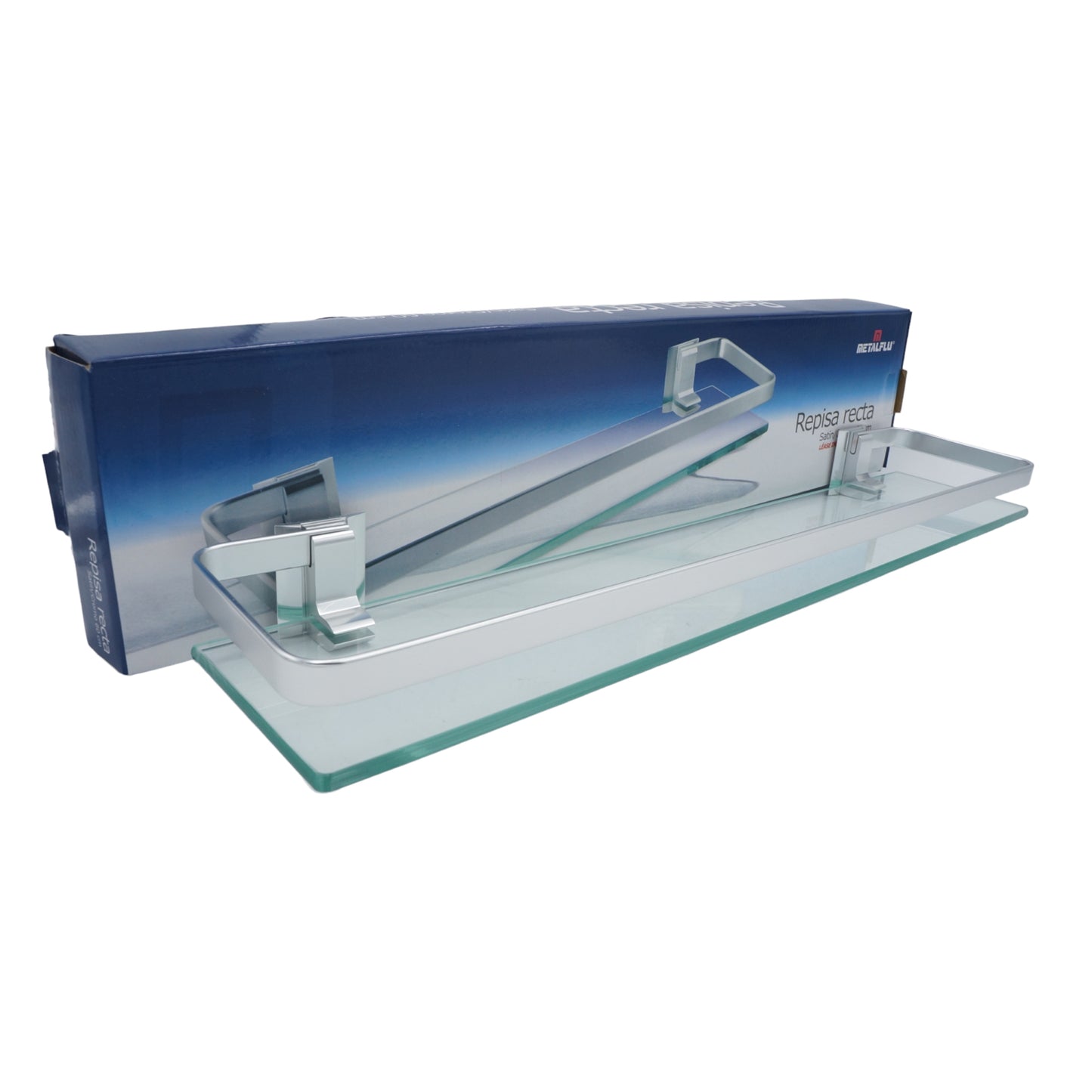 REPISA RECTA DE CRISTAL Y ALUMINIO SATINADO 60 CM. METALFLU 70212