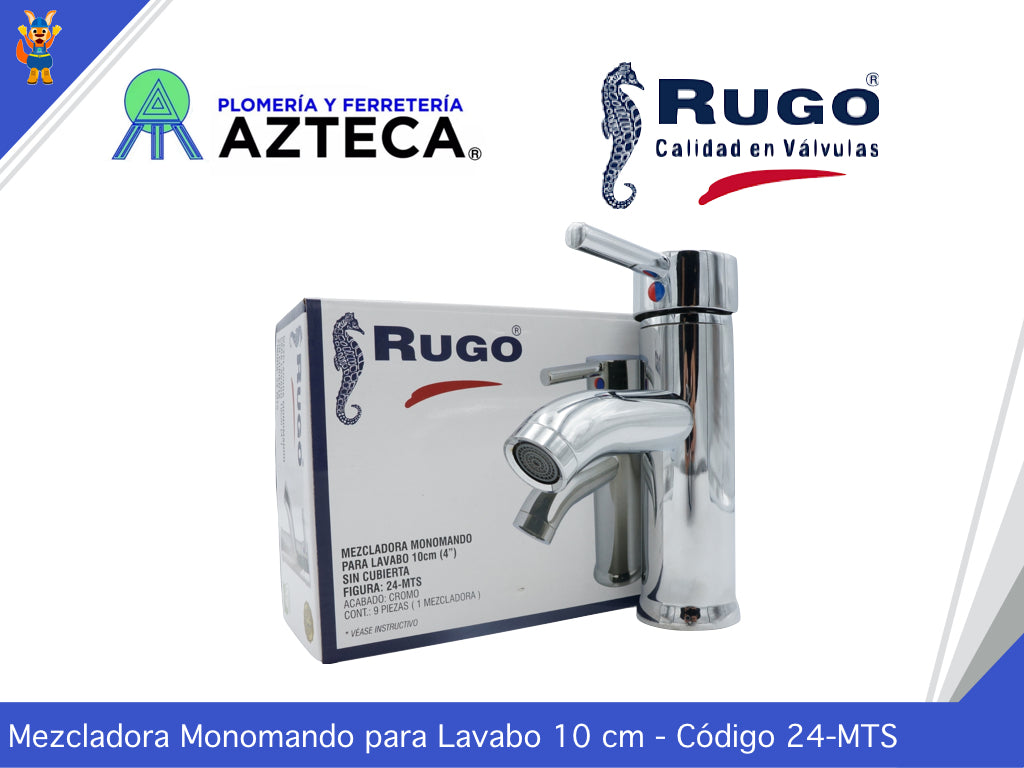 MEZCLADORA MONOMANDO CROMADO BAJO SIN CHAPETON PARA LAVABO RUGO 24-MTS