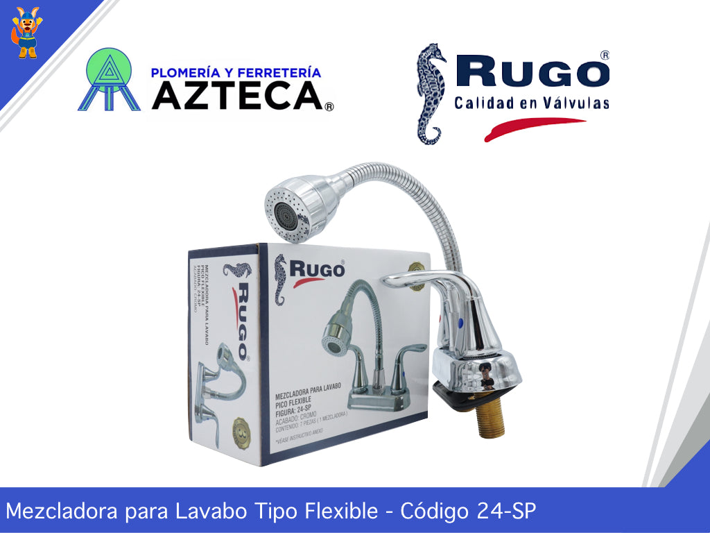 MEZCLADORA 4 PULGADAS PARA LAVABO CUELLO FLEXIBLE RUGO 24-SP