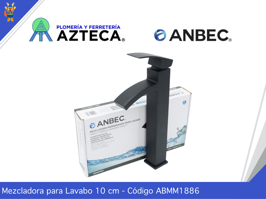 MEZCLADORA MONOMANDO NEGRO MATE PARA LAVABO ANBEC ABMM1886