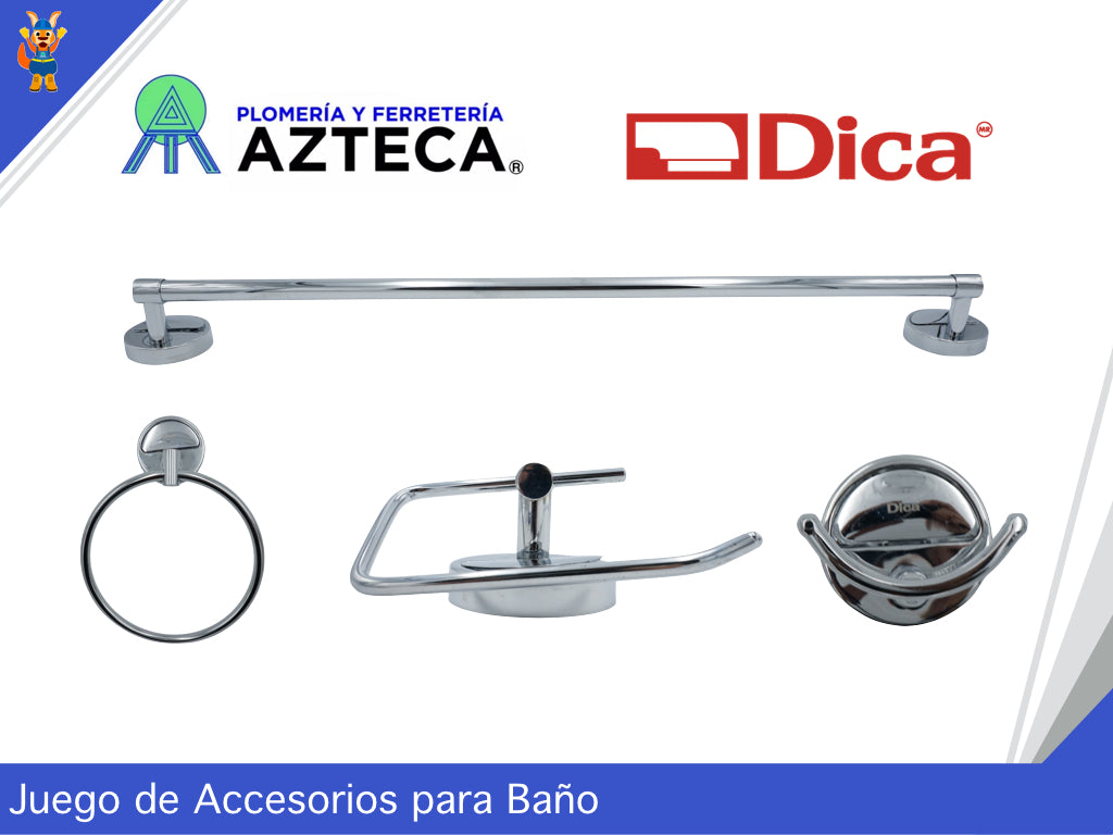 JUEGO DE ACCESORIOS PARA BAÑO 4 PIEZAS CROMADO DICA 3000