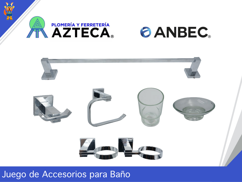 JUEGO DE ACCESORIOS CROMADO PARA BAÑO 5 PIEZAS ANBEC JAB1500C