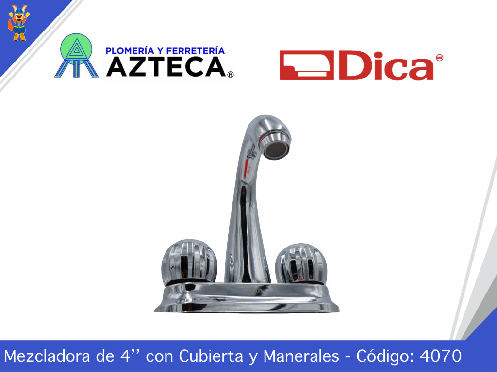 MEZCLADORA 4" PARA LAVABO CROMADA DICA 4070