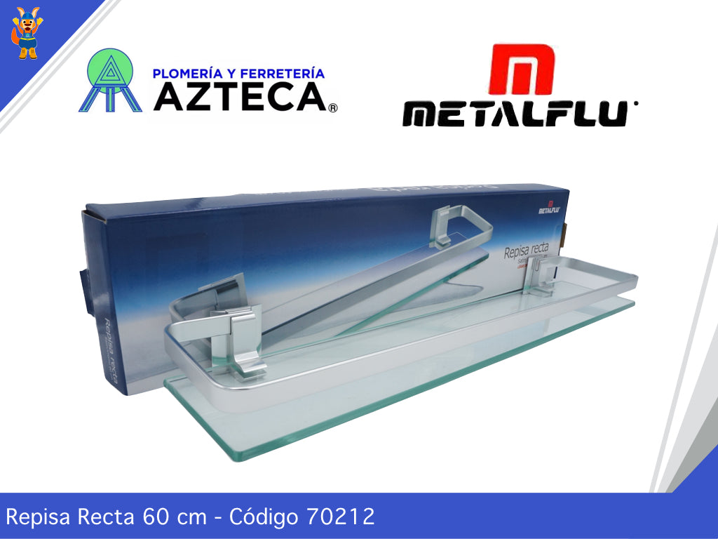 REPISA RECTA DE CRISTAL Y ALUMINIO SATINADO 60 CM. METALFLU 70212