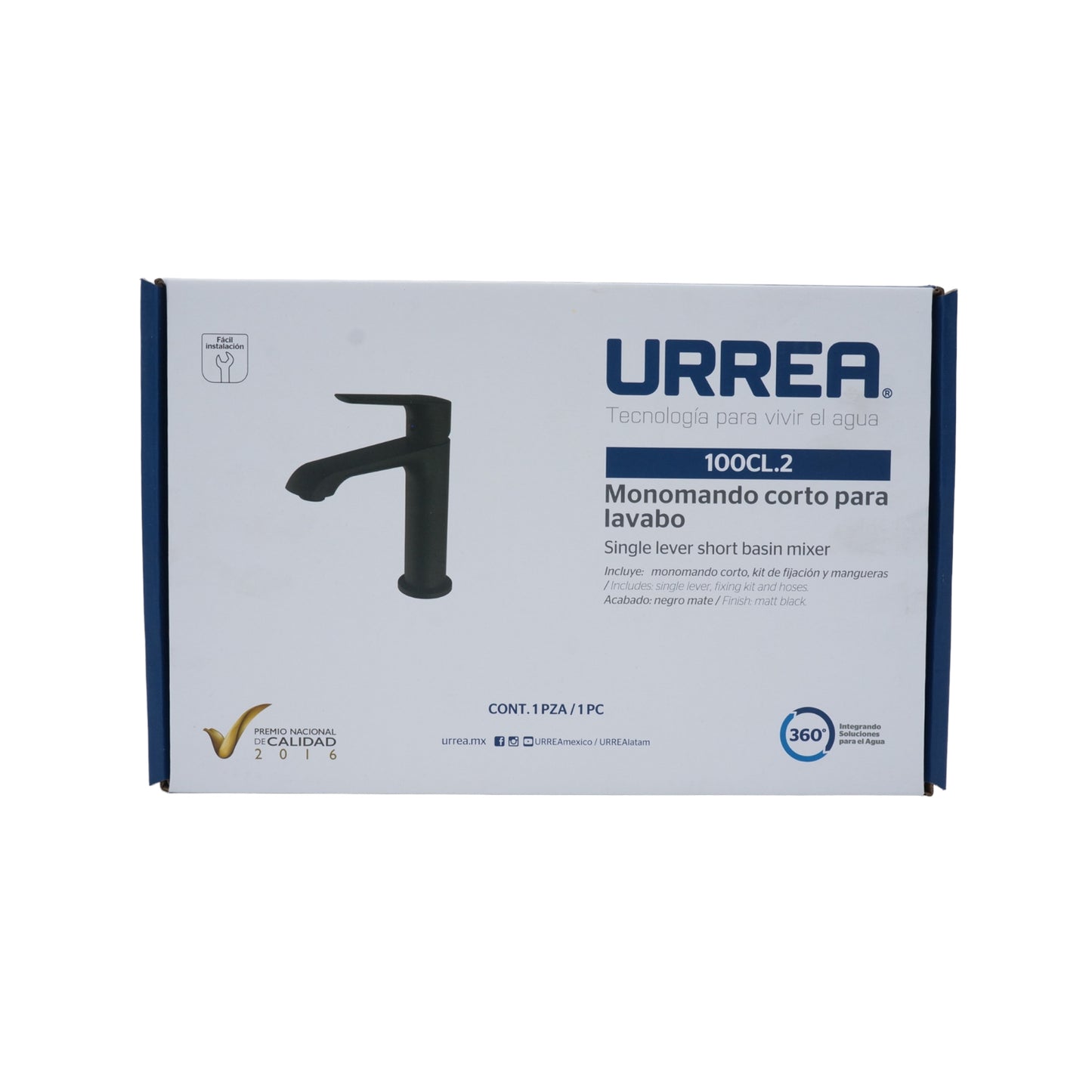 MEZCLADORA MONOMANDO CORTO NEGRO MATE PARA LAVABO URREA 100CL.2