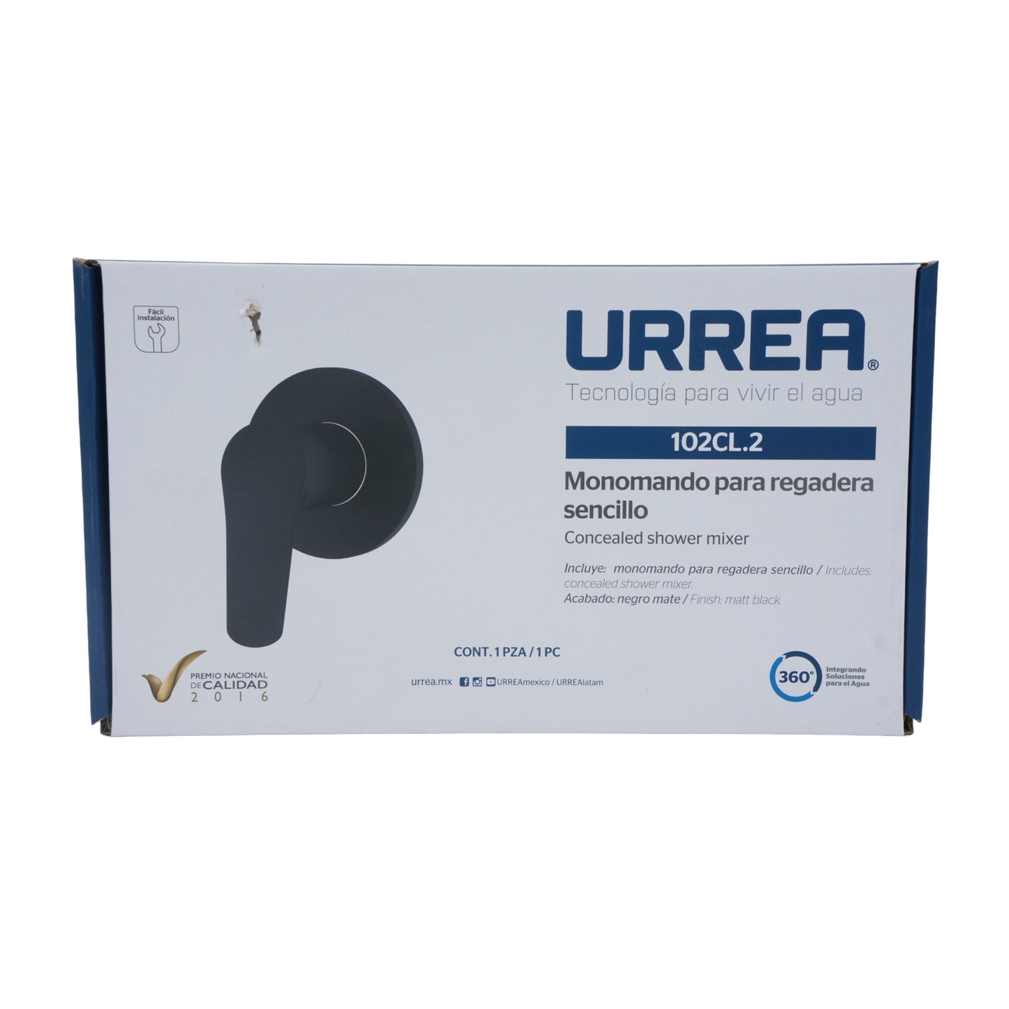 MONOMANDO DE EMPOTRAR PARA REGADERA NEGRO MATE REDONDO SENCILLO URREA 102CL.2