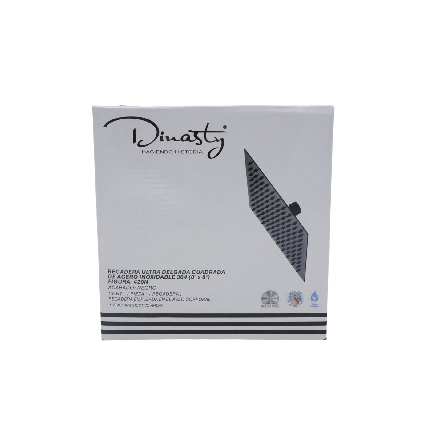 REGADERA CUADRADA DINASTY 420-N BRAZO REDONDO DICA NEGRO MATE