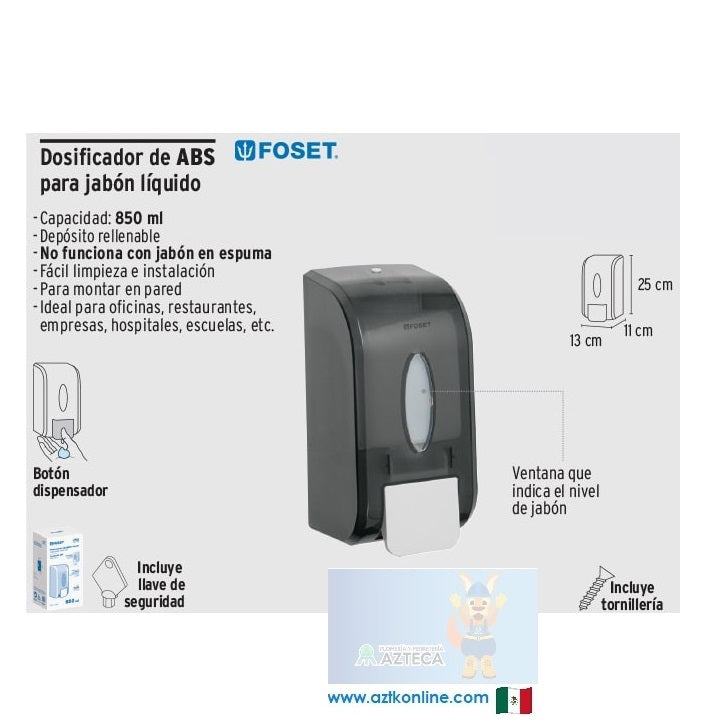 DOSIFICADOR DE ABS PARA JABÓN LÍQUIDO, HUMO, FOSET 47934