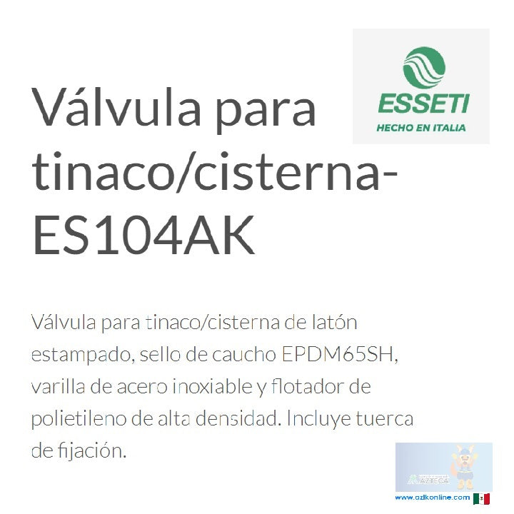 KIT DE VALVULA Y FLOTADOR CON BARRA REDONDA DE ACERO INOXIDABLE 2" ESSETI