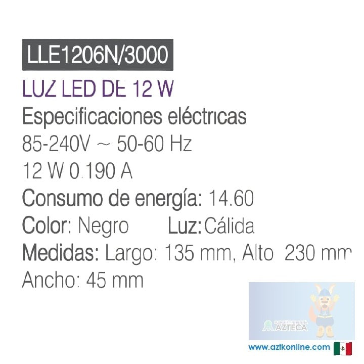 LUMINARIO ARBOTANTE DE MURO PARA INTERIOR Y EXTERIOR LITELUX 14W LLE1206N/3000