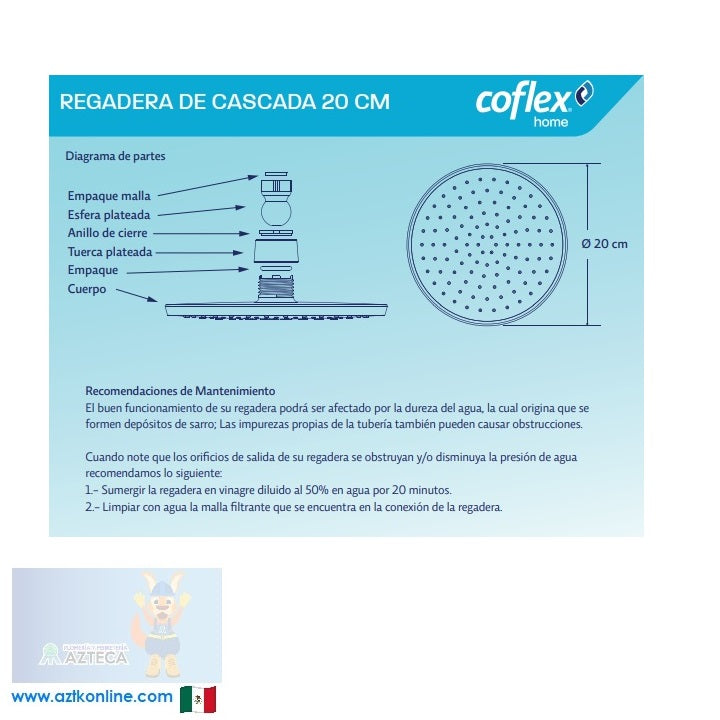 REGADERA CASCADA 20CM PR-C402 BRAZO 45-BRF