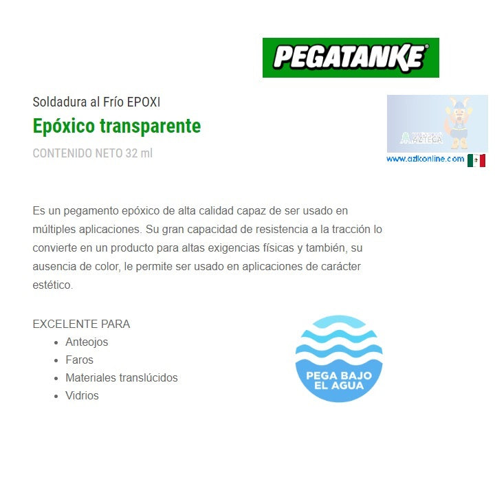SOLDADURA AL FRIO EPOXI PEGATANQUE EPOXICO TRANSPARENTE 44ml