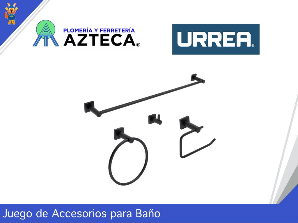 JUEGO DE ACCESORIOS NEGRO MATE PARA BAÑO 4 PIEZAS URREA 1002CL.2