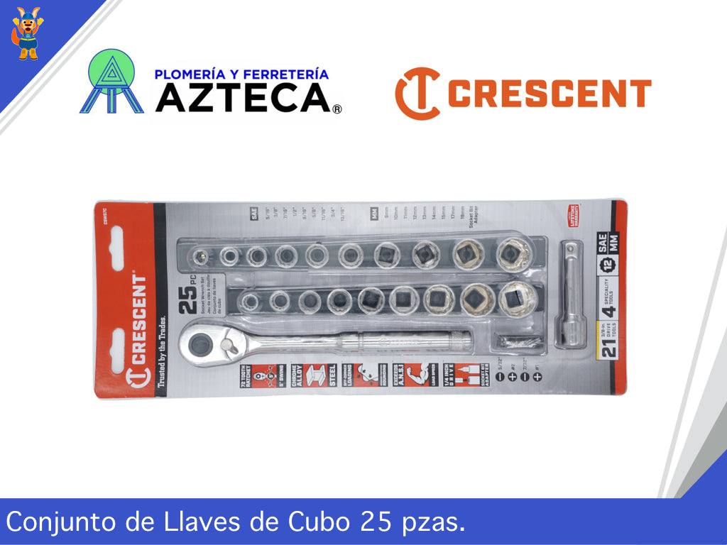 JUEGO DE DADOS CRESCENT 3/8" 25 PIEZAS SAE/MM
