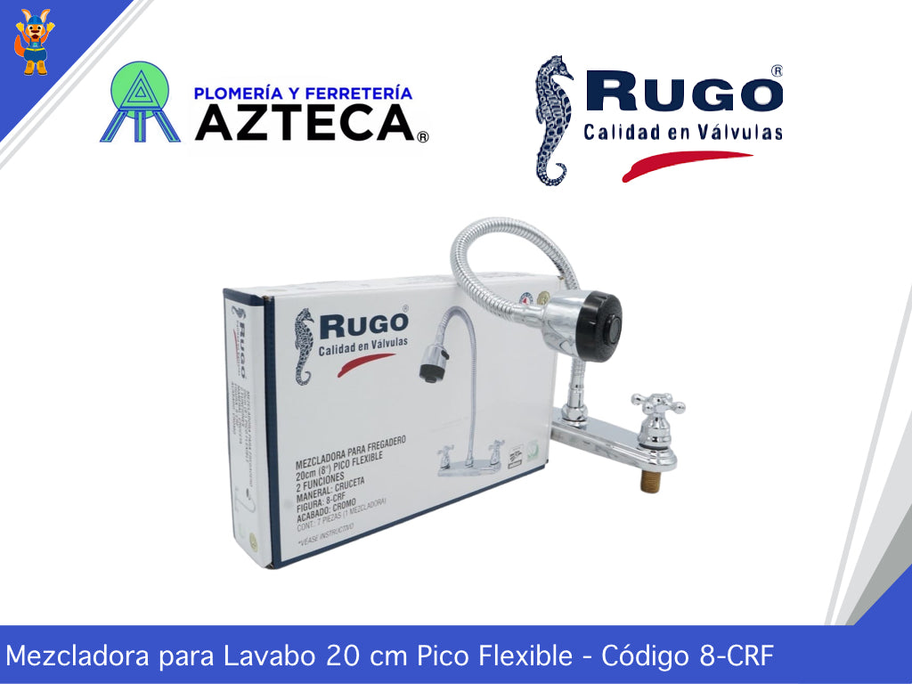 MEZCLADORA 8" PARA FREGADERO CROMADA PICO FLEXIBLE RUGO 8-CRF