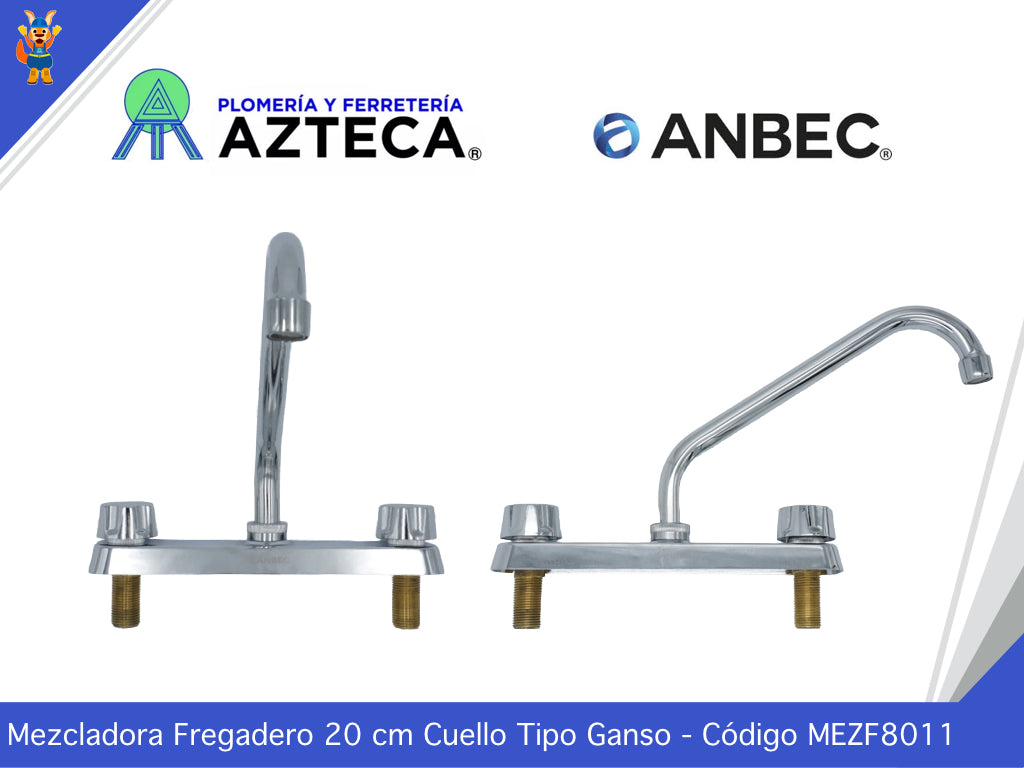 MEZCLADORA PARA FREGADERO CROMADA CUBIERTA Y MANERALES METALICOS ANBEC MEZF8011