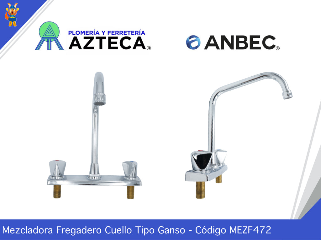 MEZCLADORA PARA FREGADERO CUBIERTA Y MANERALES CROMADA ANBEC MEZF472