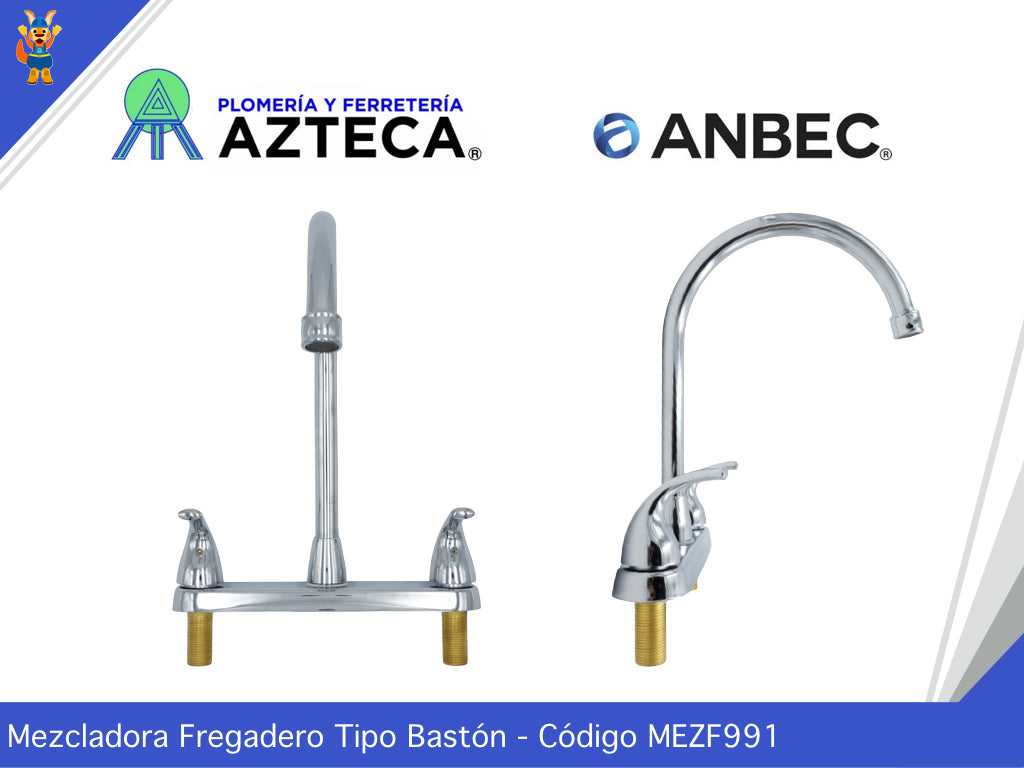 MEZCLADORA 8" PARA FREGADERO CUBIERTA Y MANERALES CROMADA ANBEC MEZF991