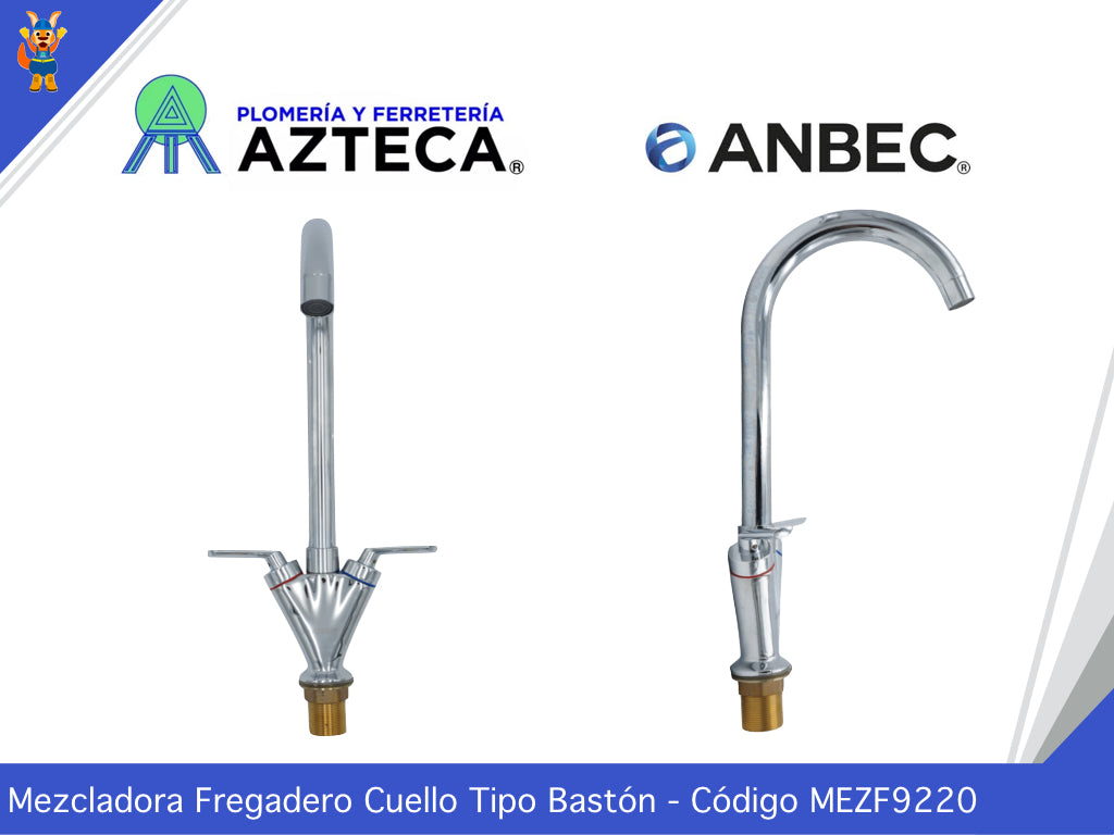 MEZCLADORA FREGADERO CROMADA CUBIERTA Y MANERALES ANBEC MEZF9220