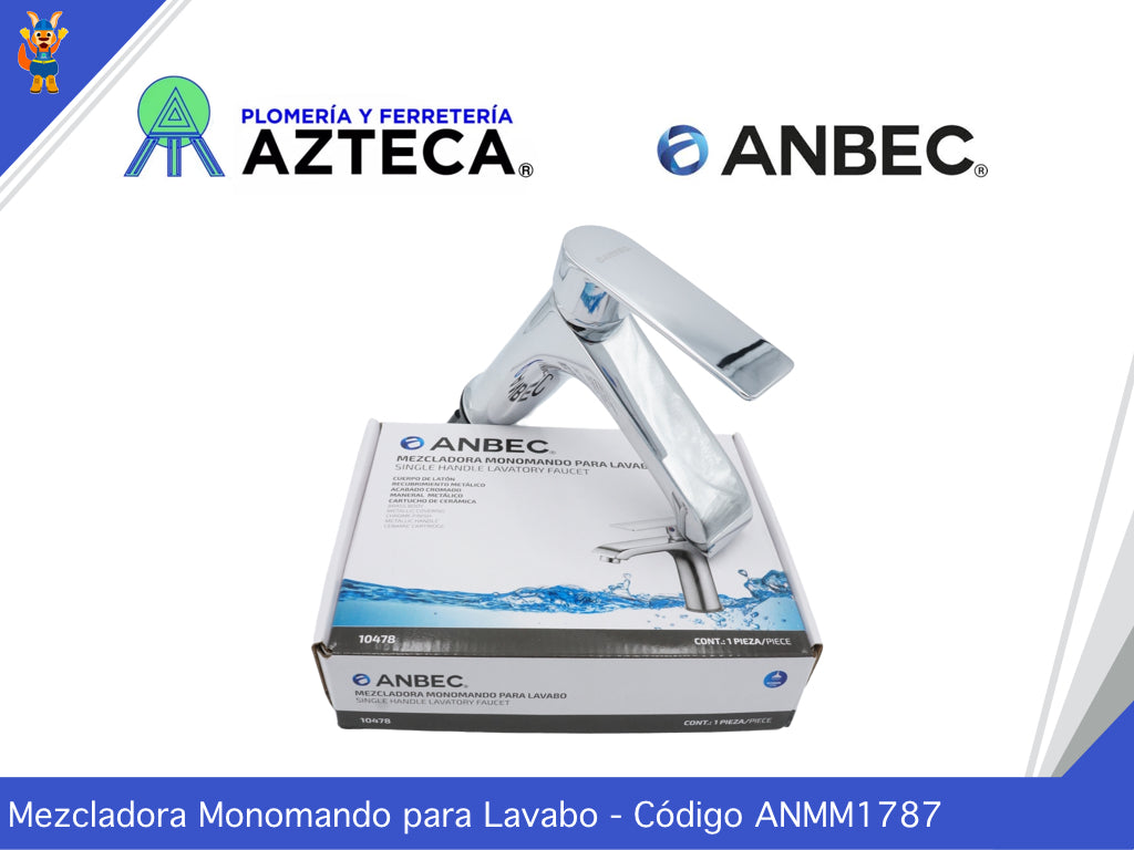 MEZCLADORA MONOMANDO PARA LAVABO CROMADA ANBEC ANMM1787