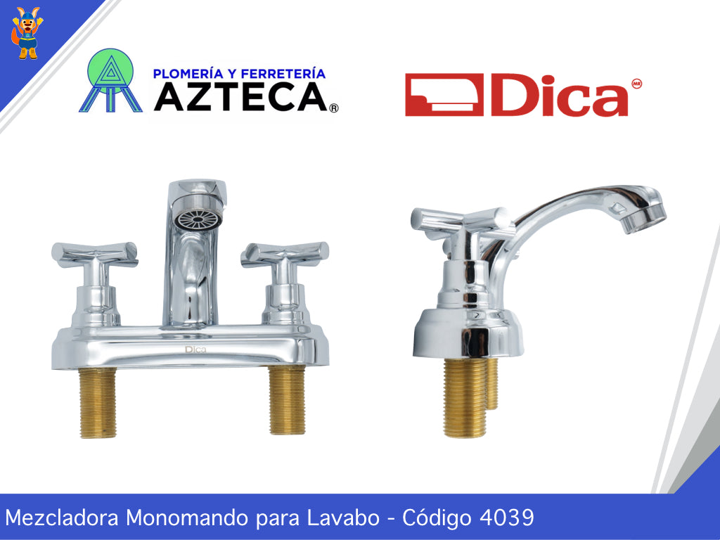 MEZCLADORA PARA LAVABO 4" CROMADA CON CUBIERTA Y MANERALES DICA 4039