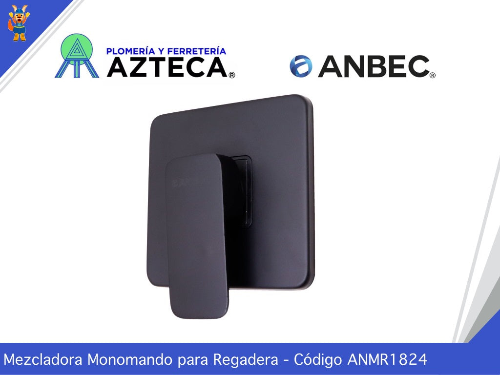 MONOMANDO DE EMPOTRAR PARA REGADERA CUADRADO NEGRO MATE ANBEC ANMR1824
