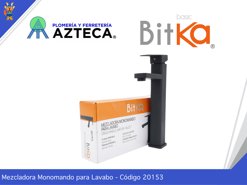 MEZCLADORA MONOMANDO NEGRO MATE PARA LAVABO BITKA 20153
