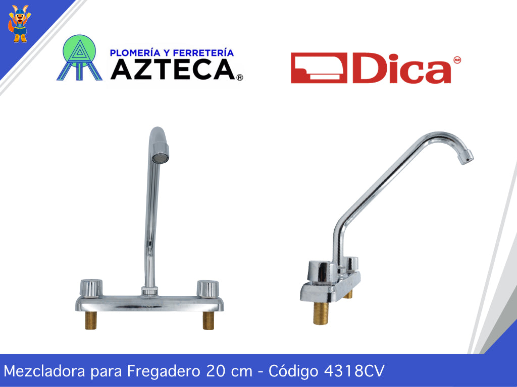 MEZCLADORA PARA FREGADERO CROMADA CARTUCHO DICA 4318CV