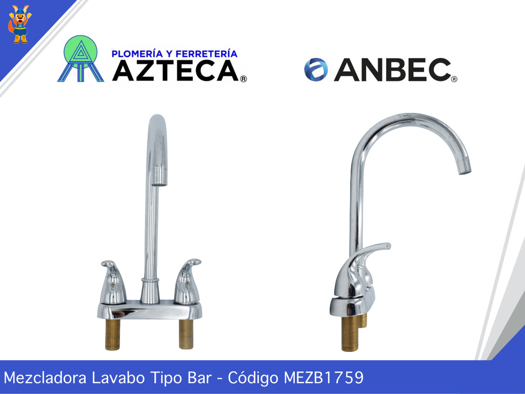 MEZCLADORA TIPO BAR PARA FREGADERO CROMADA CUBIERTA Y MANERALES ANBEC MEZB1759