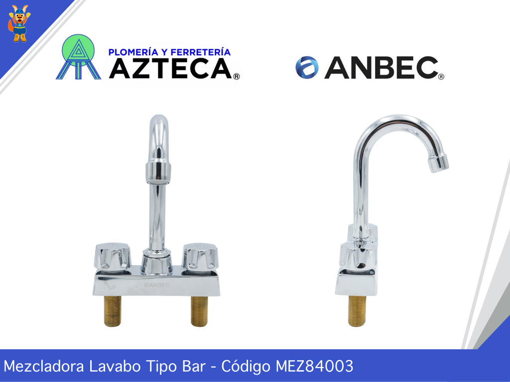 MEZCLADORA TIPO BAR PARA LAVABO CROMADA ANBEC MEZB4003