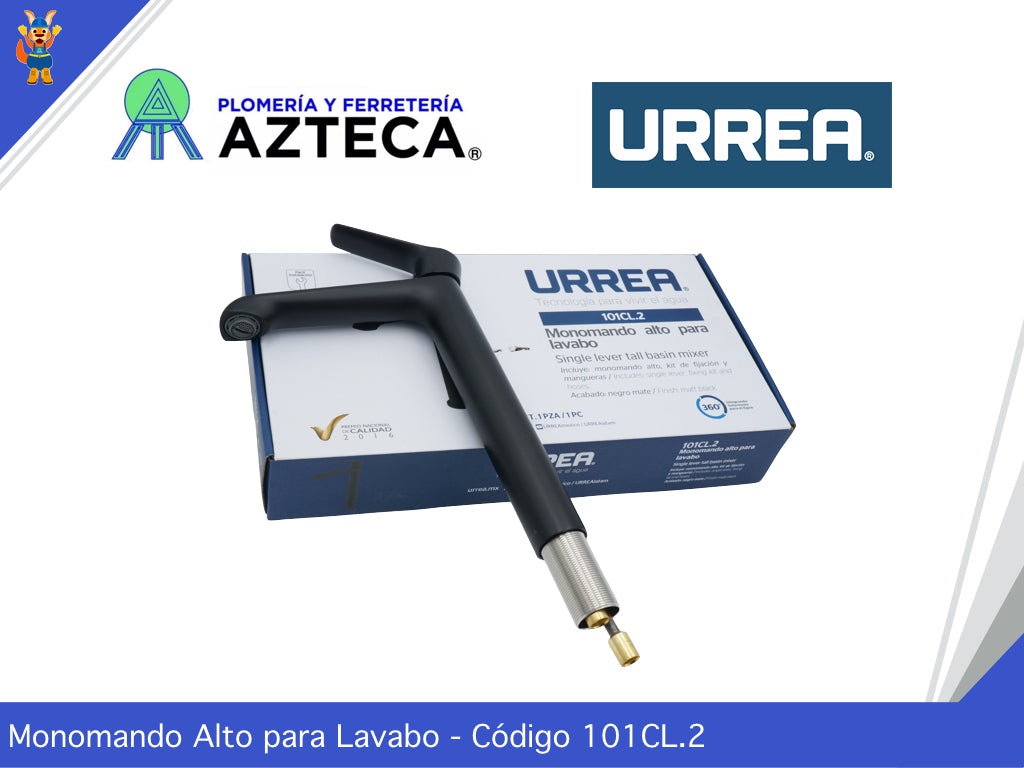 MEZCLADORA MONOMANDO ALTO PARA LAVABO NEGRO MATE UREEA 101CL.2