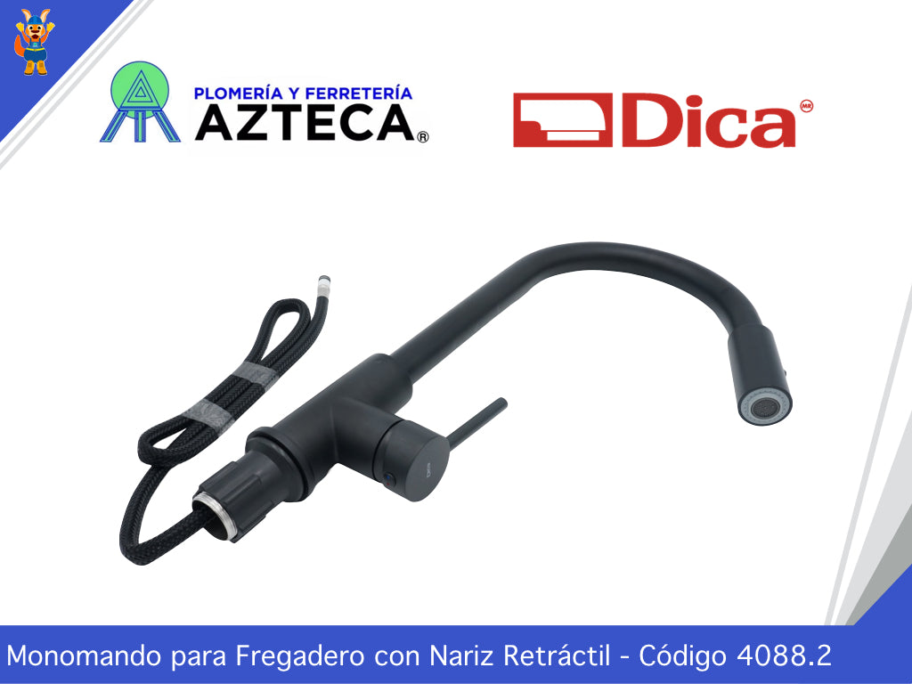 MONOMANDO ECOLOGICO PARA FREGADERONEGRO MATE NARIZ RETRACTIL DICA 4088.2