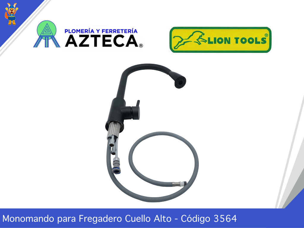 MONOMANDO PARA FREGADERO CUELLO ALTO NEGRO MATE LION TOOLS 3564