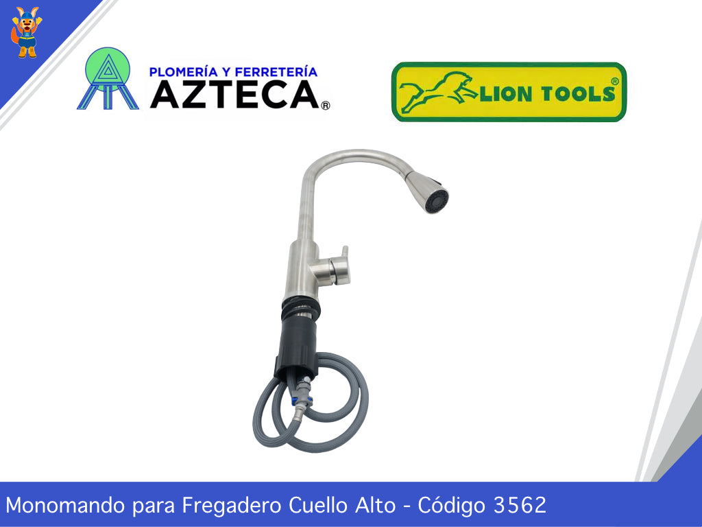 MONOMANDO PARA FREGADERO CUELLO ALTO SATIN LION TOOLS 3562