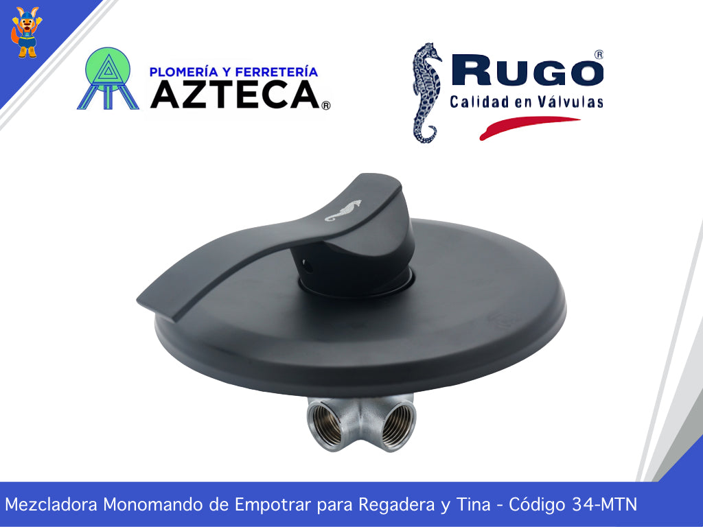 MONOMANDO DE EMPOTRAR PARA REGADERA O TINA NEGRO MATE RUGO 34-MTN