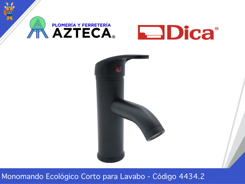 MEZCLADORA MONOMANDO ECOLOGICO CORTO PARA LAVABO NEGRO MATE DICA 4434.2
