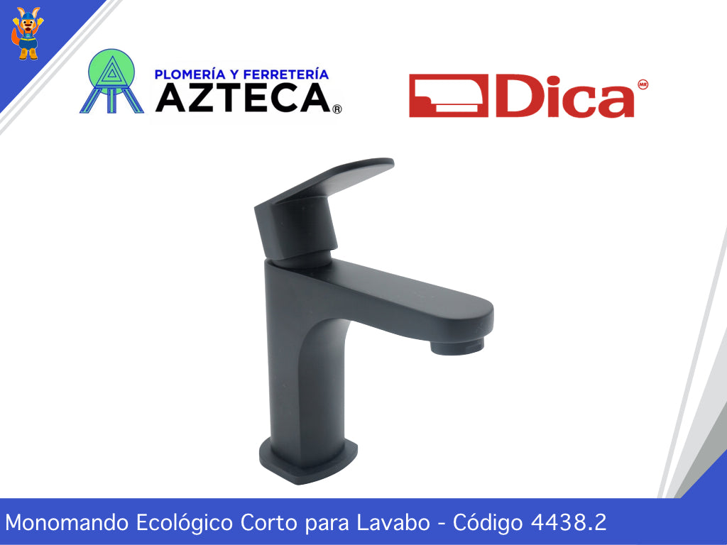 MEZCLADORA MONOMANDO ECOLÓGICO CORTO PARA LAVABO NEGRO MATE DICA 4438.2