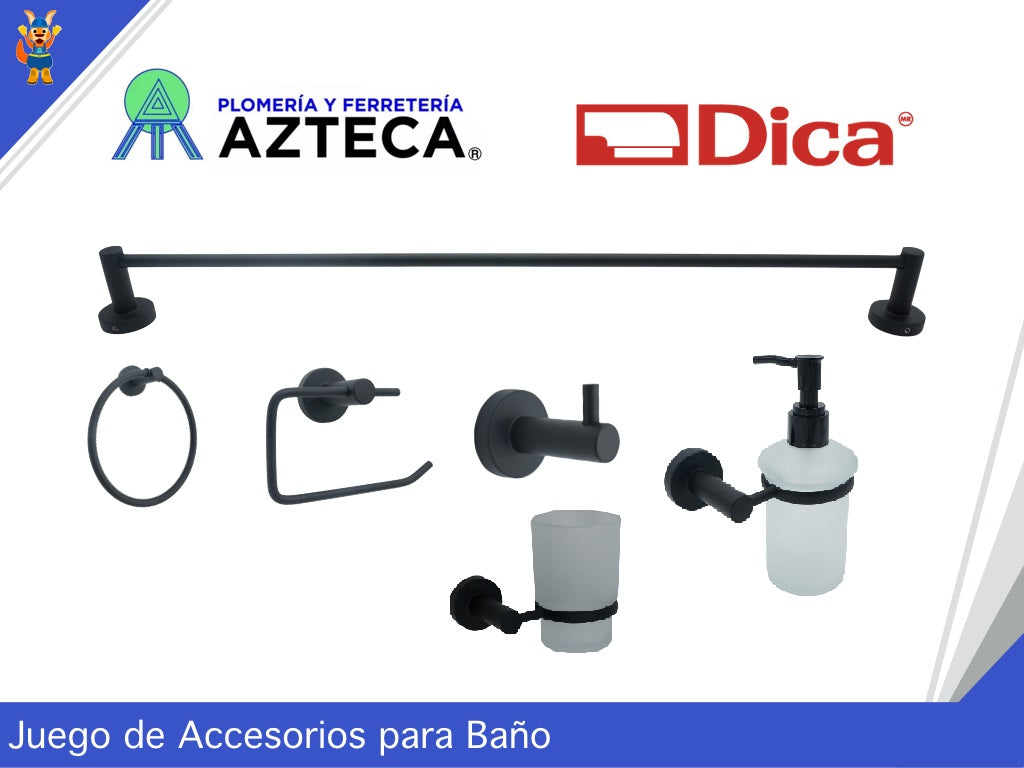 JUEGO DE ACCESORIOS PARA BAÑO 6 PIEZAS NEGRO MATE DICA 3200.2