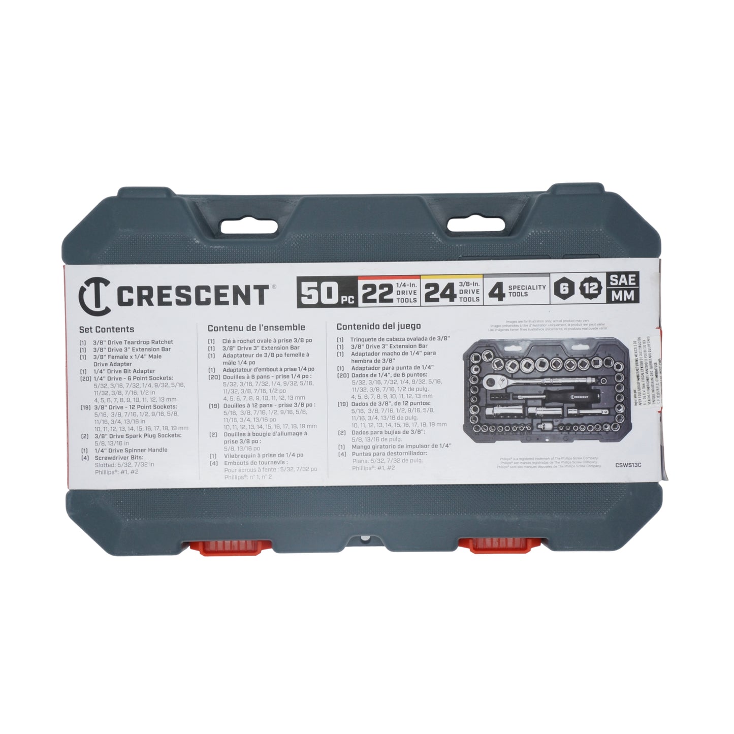 JUEGO DE  DADOS CRESCENT 3/8" 50 PIEZAS DADOS 1/4 Y 3/8