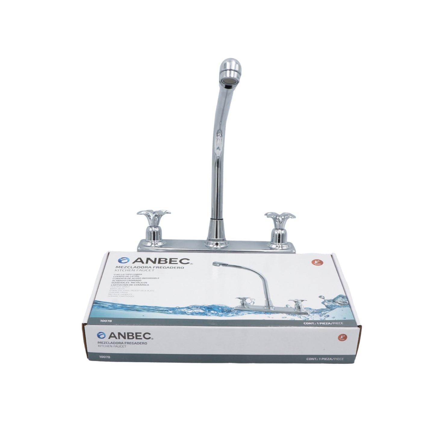 MEZCLADORA 8" PARA FREGADERO CROMADA CUBIERTA Y MANERALES ANBEC MEZF8049