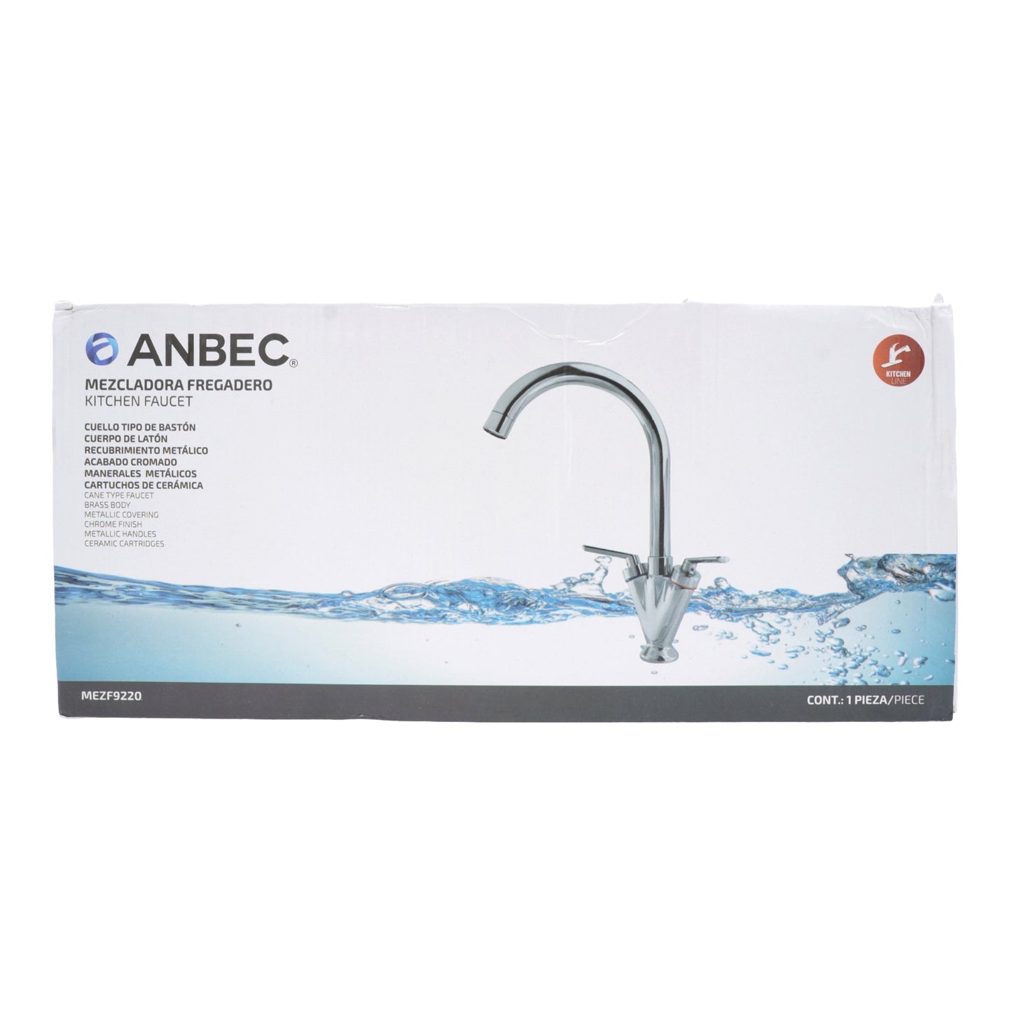 MEZCLADORA FREGADERO CROMADA CUBIERTA Y MANERALES ANBEC MEZF9220