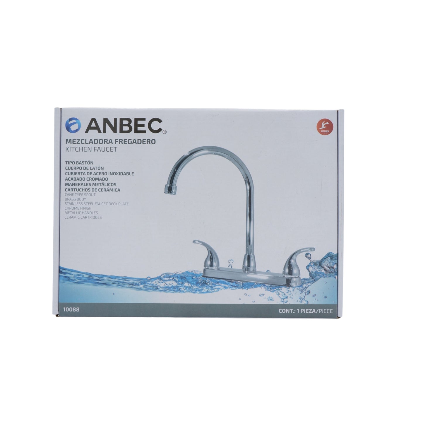 MEZCLADORA 8" PARA FREGADERO CUBIERTA Y MANERALES CROMADA ANBEC MEZF991