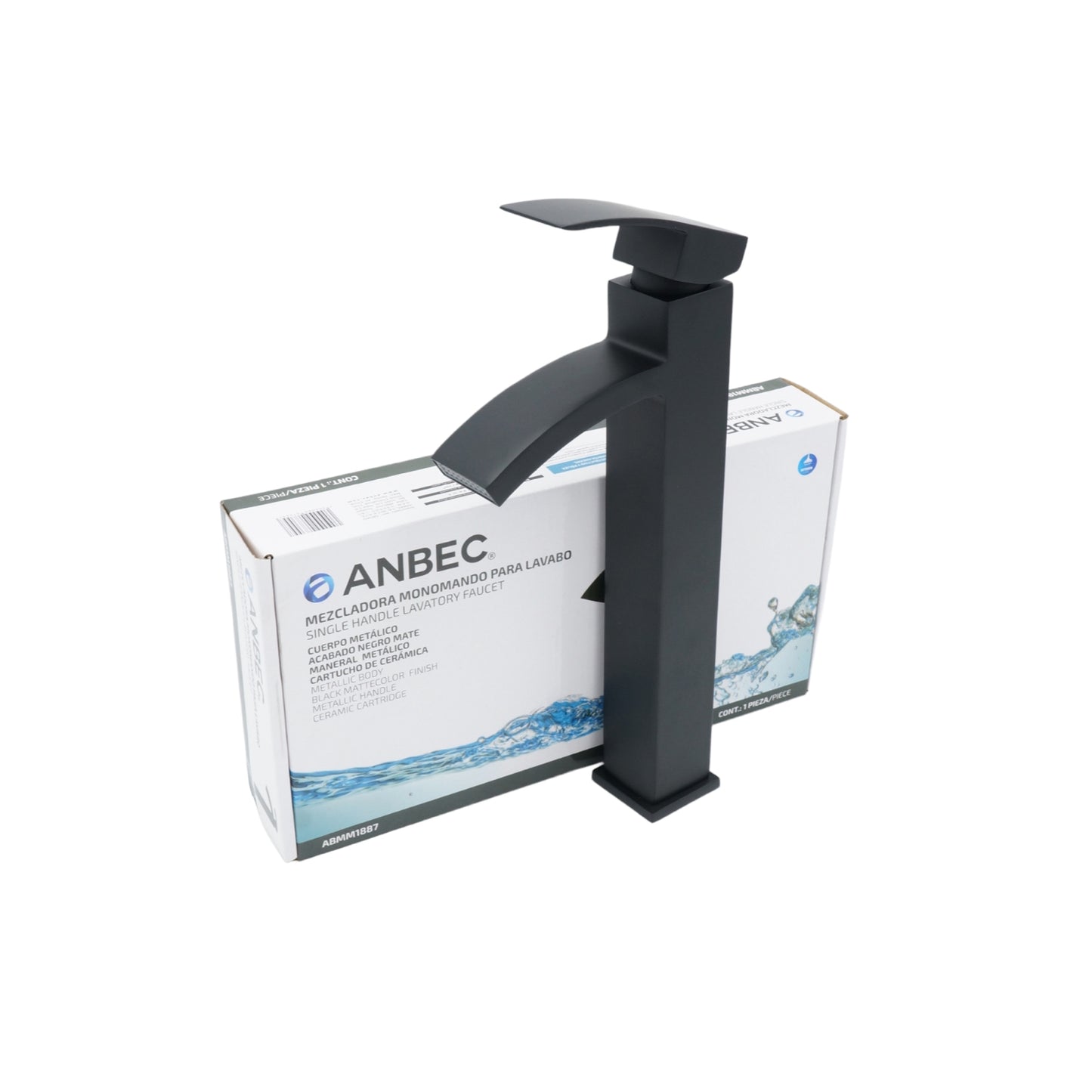 MEZCLADORA MONOMANDO PARA LAVABO NEGRO MATE ANBEC ABMM1887
