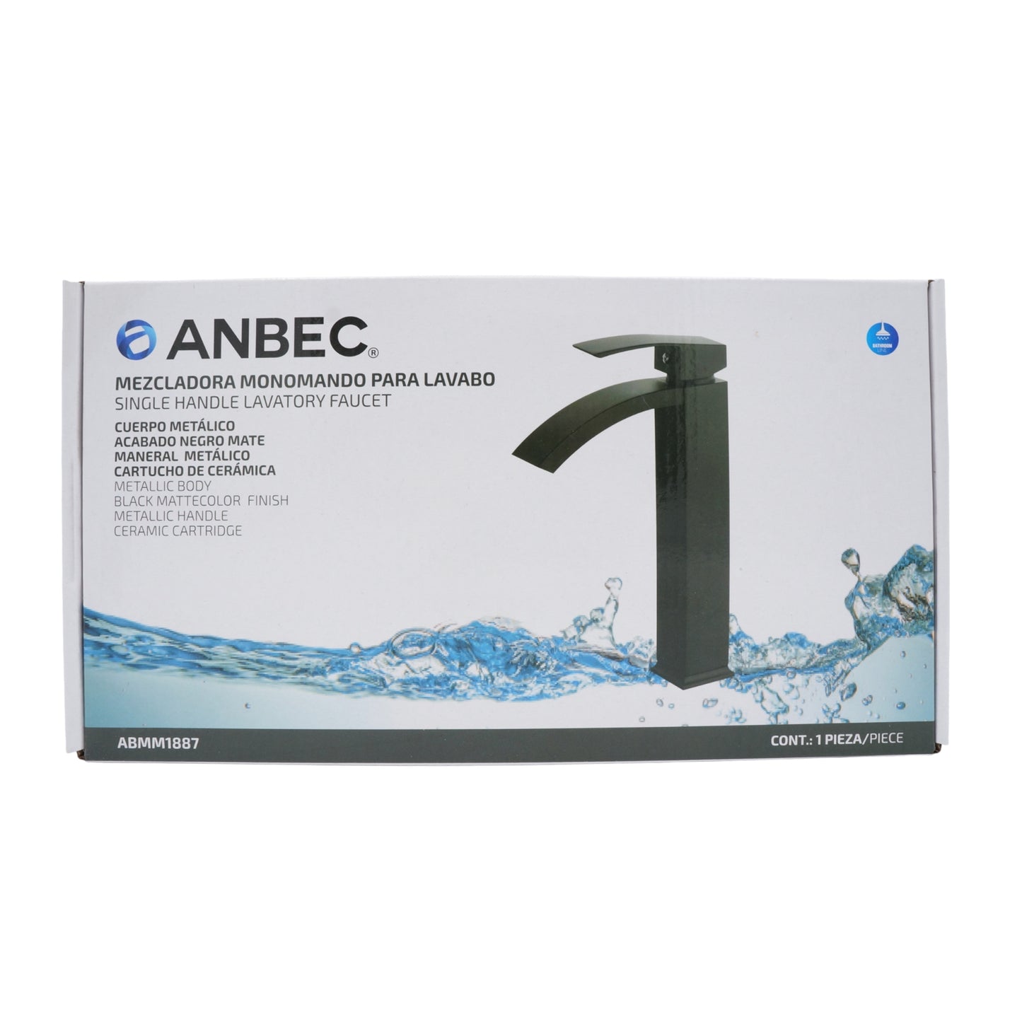 MEZCLADORA MONOMANDO PARA LAVABO NEGRO MATE ANBEC ABMM1887