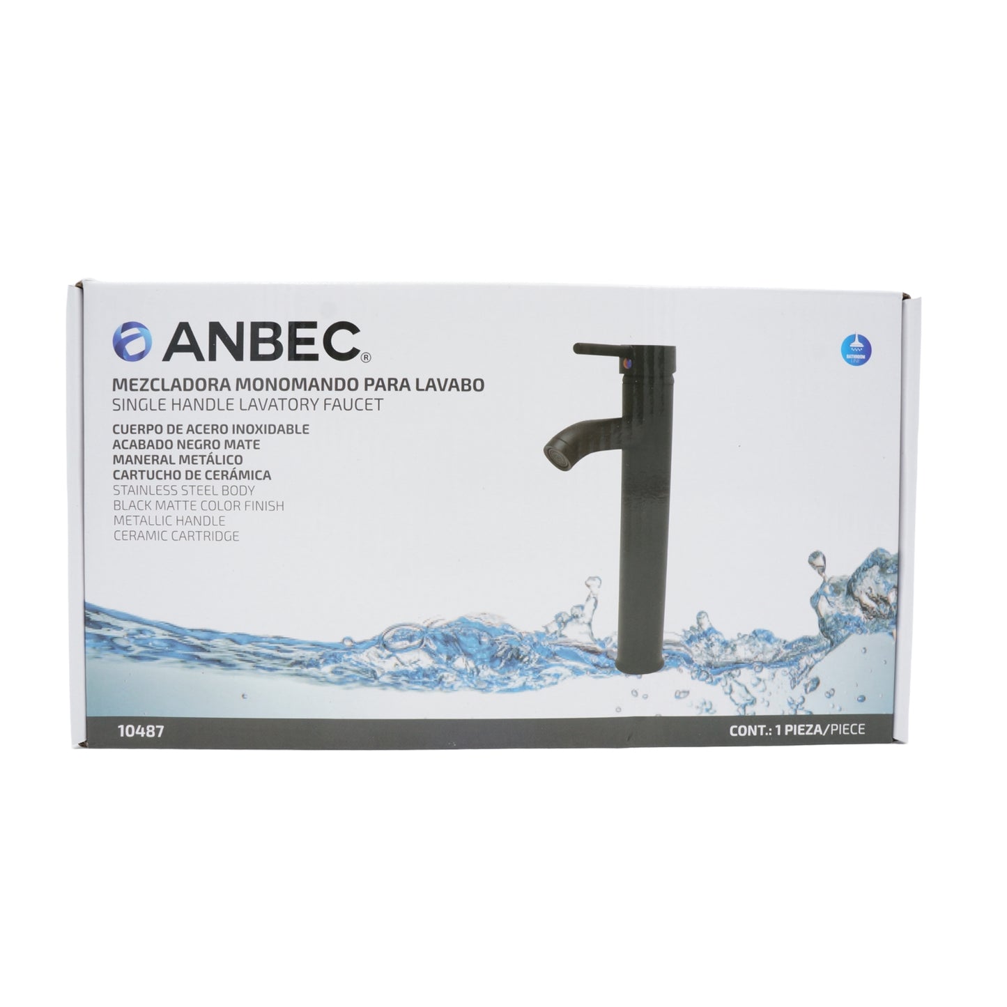 MEZCLADORA MONOMANDO ALTO PARA LAVABO ANBEC ABMM1885