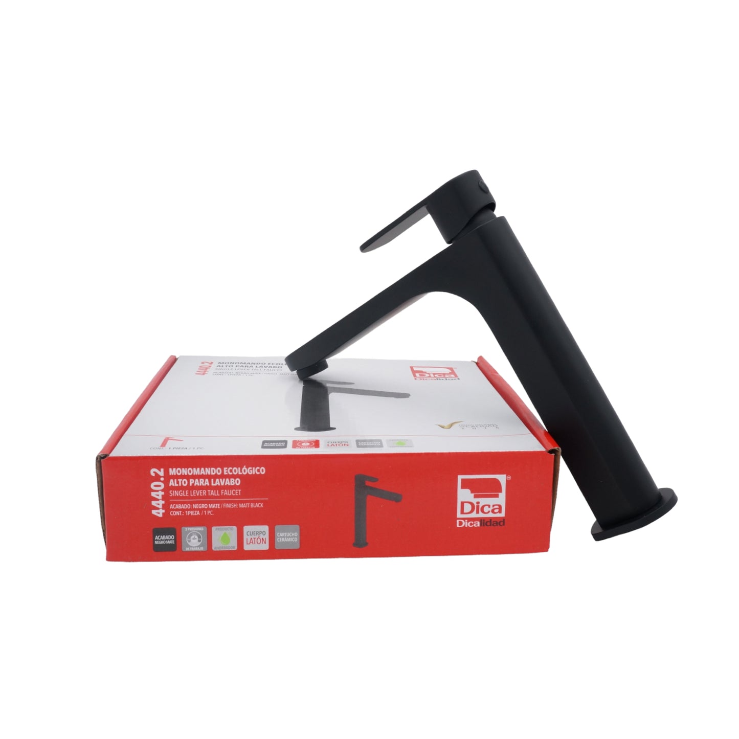 MEZCLADORA MONOMANDO ECOLOGICO ALTO NEGRO MATE PARA LAVABO DICA 4440.2