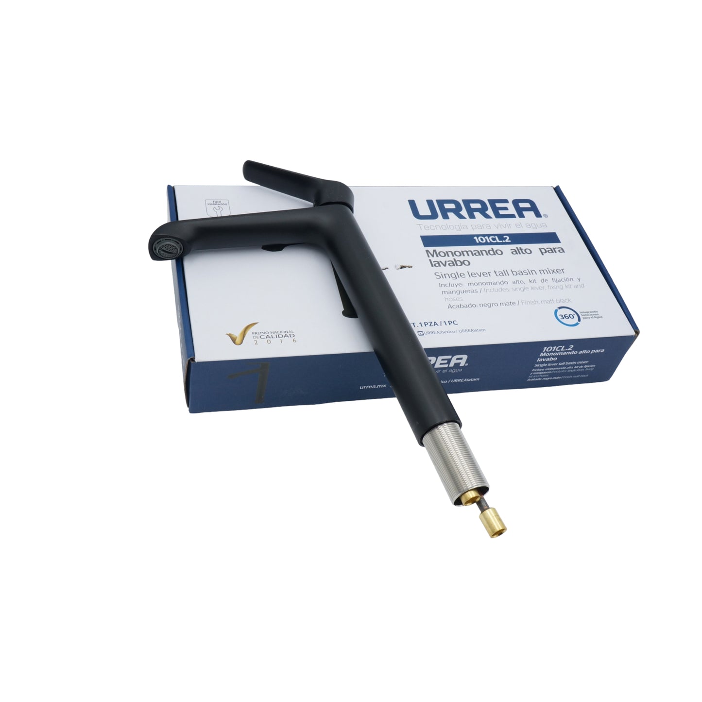 MEZCLADORA MONOMANDO ALTO PARA LAVABO NEGRO MATE UREEA 101CL.2