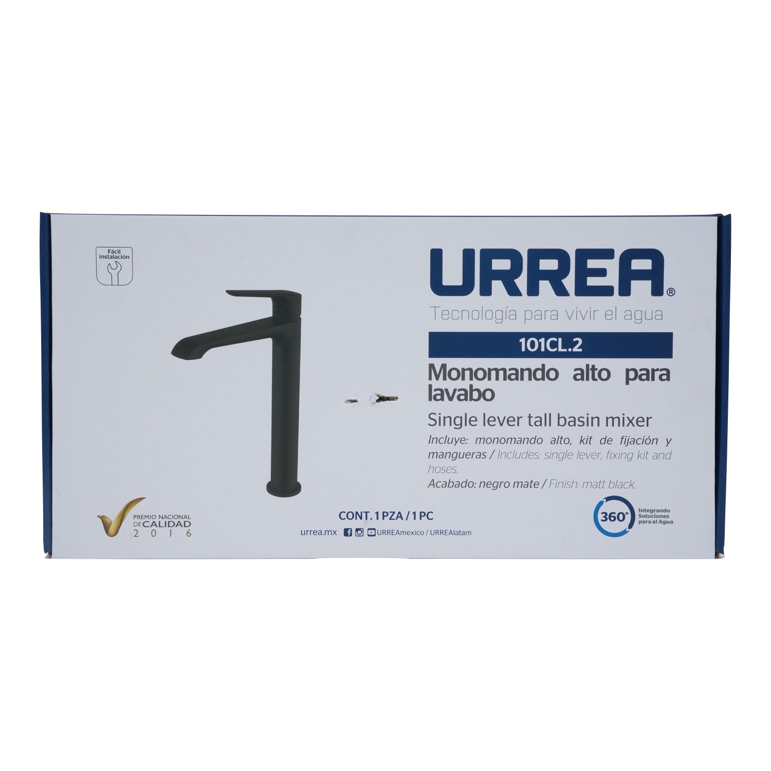 MEZCLADORA MONOMANDO ALTO PARA LAVABO NEGRO MATE UREEA 101CL.2 FERRETERIA Y PLOMERIA AZTECA