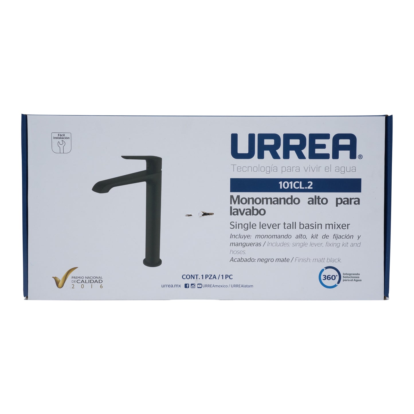 MEZCLADORA MONOMANDO ALTO PARA LAVABO NEGRO MATE UREEA 101CL.2